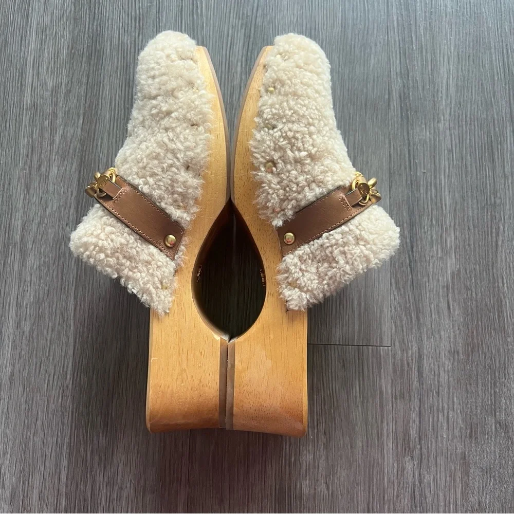 Tory Burch Shearling Jessa Studded Clog Shoe Women's Size 8.5